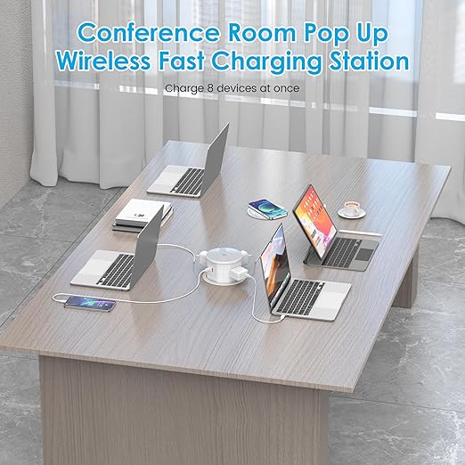 Pop Up Outlet with 15W Wireless Charger, 4 AC Outlets & PD 20W USB Fast Charging, 4.75 inch Desk Hole Power Grommet Connect 6FT Cord for Office, Conference, Kitchen Use(ETL & FCC Listed)