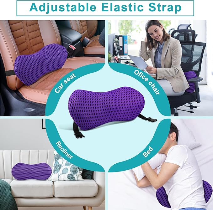Lumbar Support Pillow,a backrest Pillow Used to Relieve Lower Back Pain,ergonomically Designed with Straps That can be Easily Secured to Office Chairs,Cars,beds,and Other Items.Purple