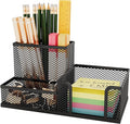 Mesh Pen Holder for Desk 3 Compartment Desk Organizer for Pens Pencils Sticky Notes Office Accessories
