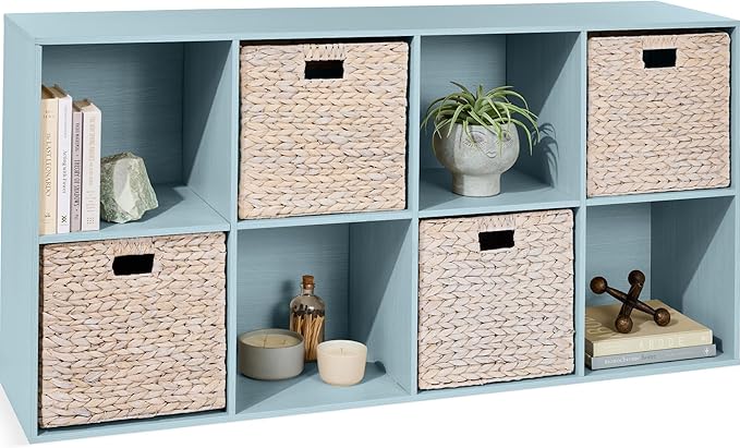 Best Choice Products Kids Bookcase 8-Cube Storage Organizer, 11in Shelf Opening, Bookshelf, Toy Storage, Customizable w/ 3 Removable Back Panels – Light Blue