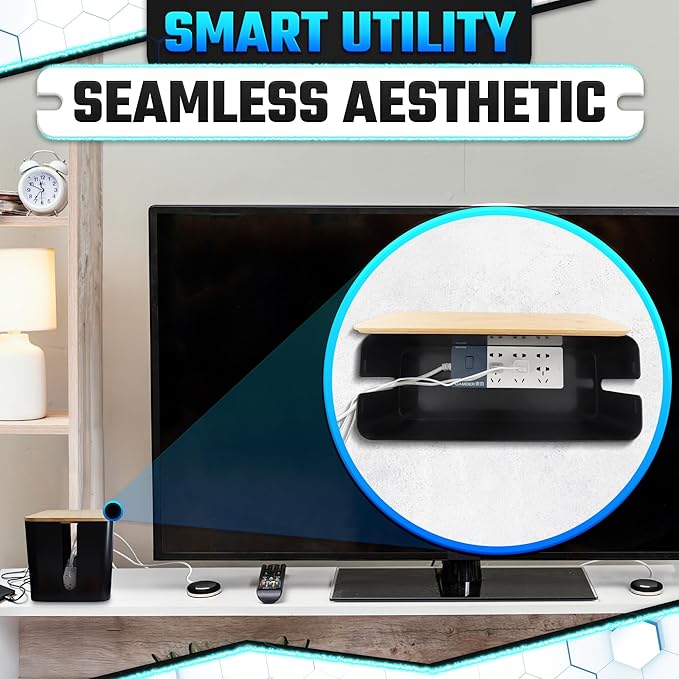 Cord Management Box Set – 2 Pack Cable Organizer Box to Hide Cords and Power Strip Kit with Clips, Reusable Ties & Sleeve – Functional, Modern Design | Medium & Large Sizes for Home & Office Use