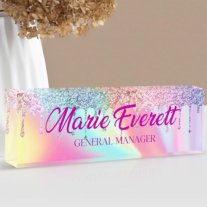 Custom Name Plate for Desk | Personalized Desk Name Plate | Personalized Boss Employee Appreciation Gifts | Acrylic Name Plate Office Desk Accessories (A-Colored Quartz)