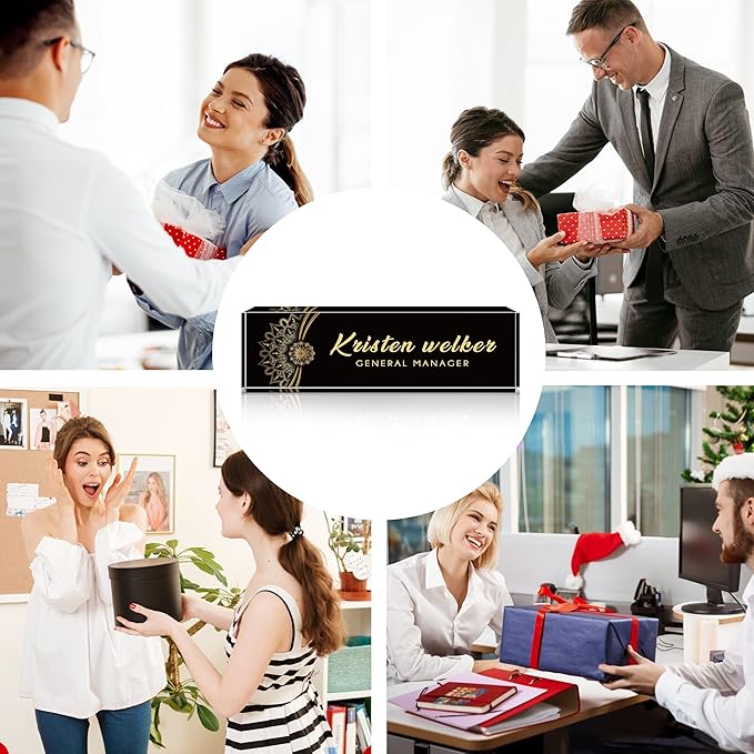 SalaGraphics Desk Name Plate Personalized, Custom for Desk, Office Decor Women Men, Acrylic Accessories, Gifts Coworkers Boss Teacher, Employee Appreciation (Black Flower), 8''(L)x2.5(W)