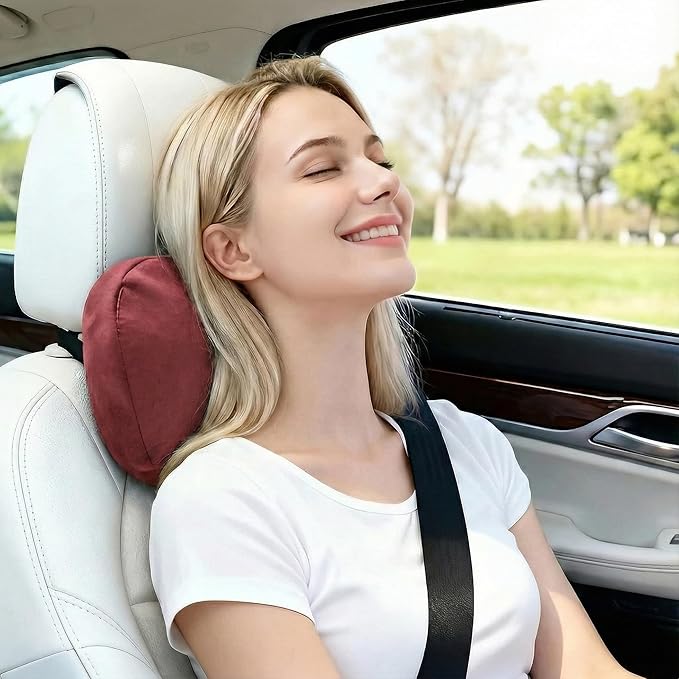 2PCS Car Pillow for Car Neck Pillow for Driving Seat Lumbar Support Soft Cushion with Extra Filling Accessories Back Support for Travel Nap and Trips Sleeping(Red, Head)