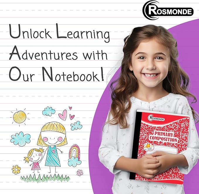 Rosmonde 2000 Pack (Pallet) Composition Notebooks Bulk, Primary Ruled, Full Pallet of Composition Notebooks, 100 Sheets (200 Pages), 9-3/4 x 7-1/2, Bulk Notebooks for Grades K-2, 4-7 Days Transit