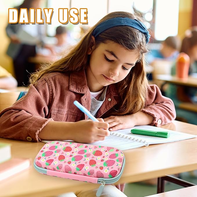 Pink Strawberry Pencil Box Zip Pencil Case for Boys Girls School Organizer Pencil Bag Large Capacity Pencil Pouch