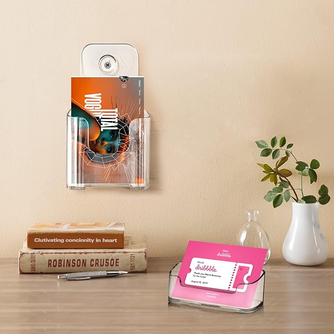 Zavekia Acrylic Brochure Organizer. 4 Inch Wide, Clear Countertop & Wall Mount Literature Holder (6 Pack)
