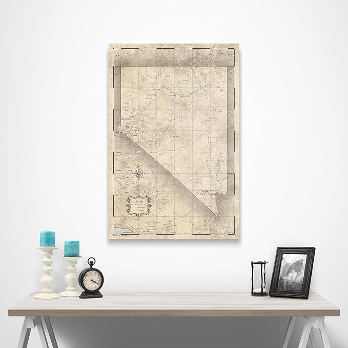 Push Pin Nevada Map Board - With Push Pins to Mark Nevada Travels - Handmade in Ohio, USA - Design: Rustic Vintage