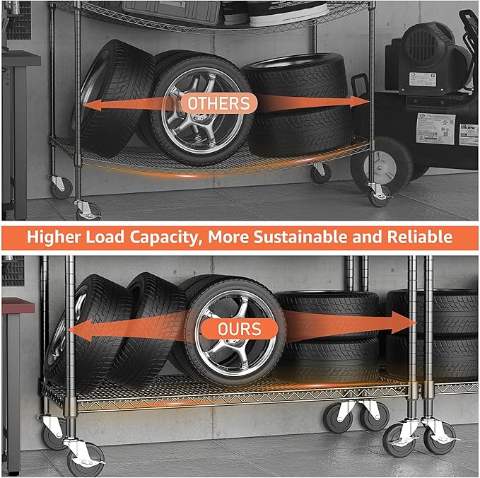 4 Tiers Storage Shelves Load 1400LBS, Metal Shelving Wire Metal Shelving Unit Shelves for Storage Adjustable Garage Shelving for Pantry Kitchen Garage Black 17.7" D x 47.3" W x 62.7" H