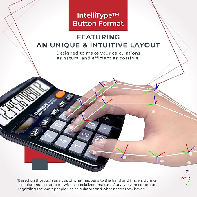 CATIGA Desktop Calculator (2 Pack) 12 Digit with Large LCD Display and Sensitive Button, Solar and Battery Dual Power, Standard Function for Office, Home, School, CD-2786 (2 Black)