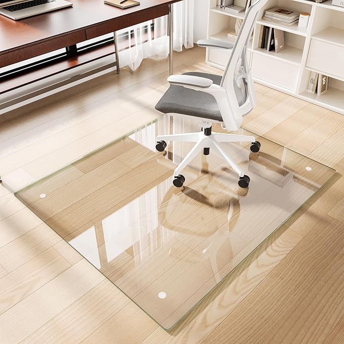 FlyEcho Glass Chair Mat 40" x 48" Heavy Duty Tempered Glass Office Chair Mat, Glass Floor Mat with Round Corner and Polished Edge for Smooth Glide, Carpet Hardwood Floor Protector