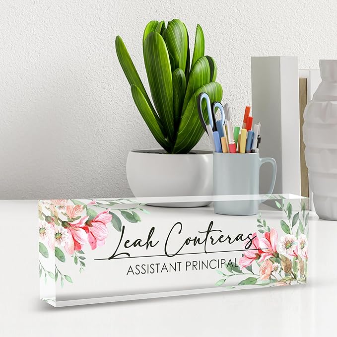 Personalized Custom Name Plate, Office Desk Decor for Women and Men, Employee Appreciation Gifts for Boss, Manager, Teacher, Nurse (Tender Flower)