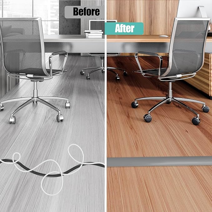 Floor Cord Cover Self Adhesive Cord Hider,3.3FT Cable Management, Extension Strip Protector for Wires, Prevent Cable Trips for Offices, Gyms, Exhibitions Cavity:0.3"(W) x 0.28"(H) Gray