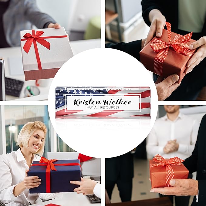 Desk Name Plate Personalized, Custom Name Plates for Desks, Premium Flag Acrylic Desk Name Plate, Office Desk Decor for Women or Men Coworkers, Boss, Employee, Teacher (Flag1)