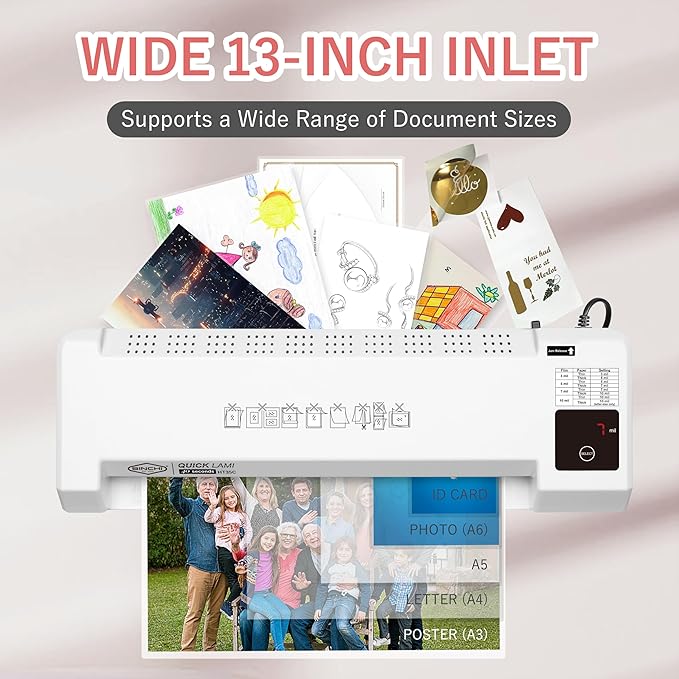SINCHI 3–10 Mil Thermal Laminator & Foil Applicator – 13-Inch, 2-Large-Roller, 40s Warm-Up, 50s/Page, LED Touch Panel, Jam Release, Auto Shut-Off, 10 Sheets Included – for Office, School & Home Use