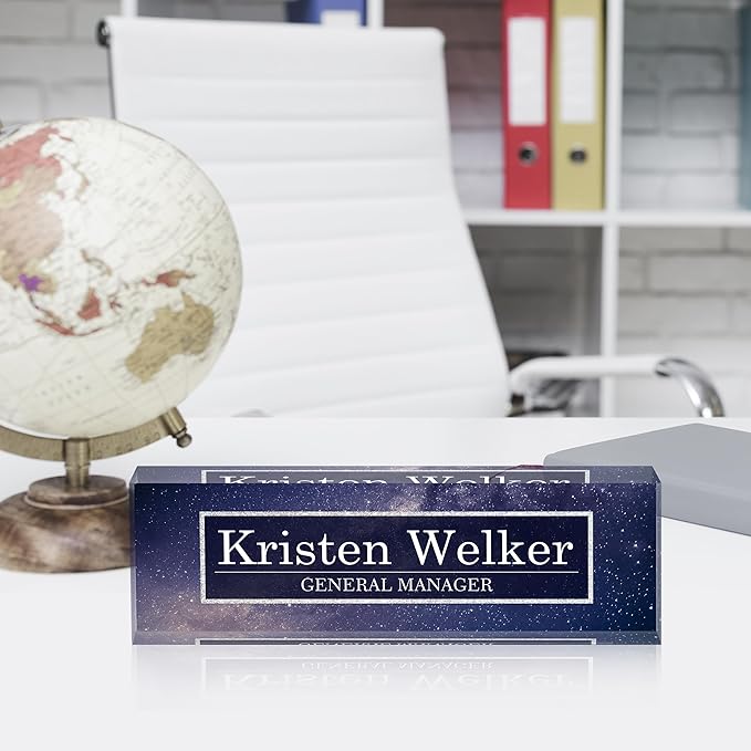 Personalized Name Plates for Office - Gifts for Teacher, Boss, Employee Appreciation - Office Desk Decor (Night Sky)