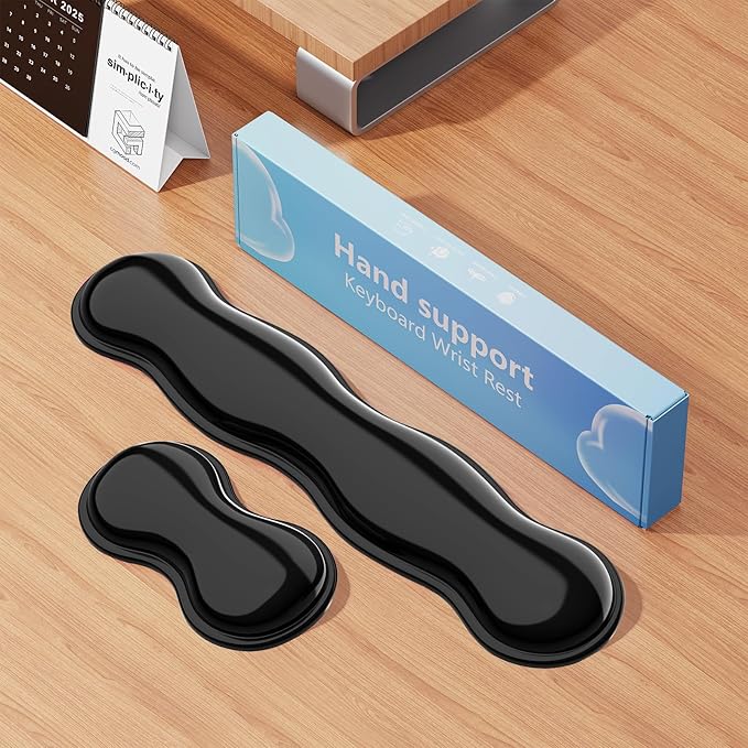 Gel Keyboard and Mouse Wrist Rest Set, Comfort Ergonomic Wrist Support, for Wrist Pain Relief, Computer Keyboard Wrist Rest (Black)