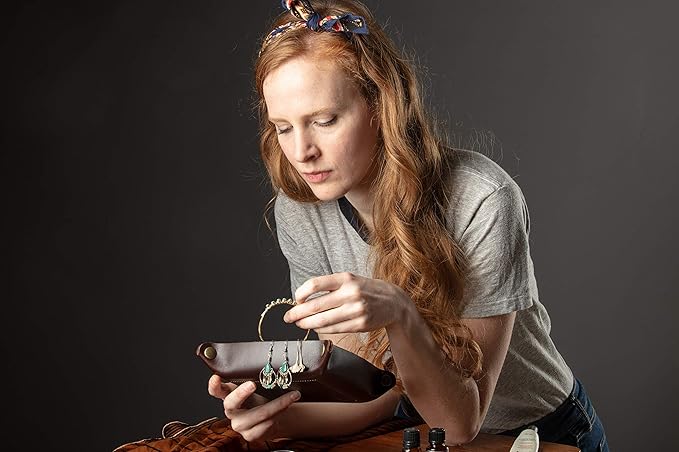 American Made Premium Leather Valet Tray, Folds Flat! Dice Rolling Basket and Organizer with Brass Rivets (Dark Walnut Brown, Medium)