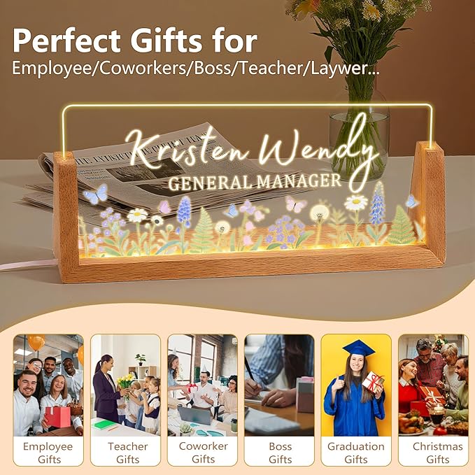 Ships Next Day, Custom Name Plate for Desk - Business Light Up Acrylic Desk Name Plate Personalized Elegant Office Gift for Boss Coworker Teacher Employee Appreciation Gift, Office Decor for Women Men