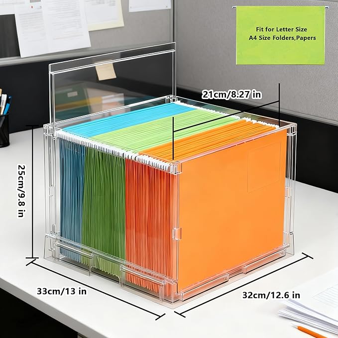 MUKAI File Organizer Box with Lid, Collapsible File Folder Organizer with Slide, Hanging File Folder Box, for Office Document Storage with Desktop organizer (3)