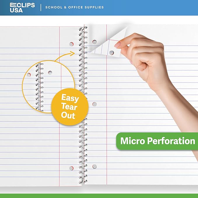 Spiral Notebook College Ruled Notebooks 70 Sheets Single Subject Notebooks Bulk 6 Color Assortment 3 Hole Perforated Sheets (6 Pack College Ruled)