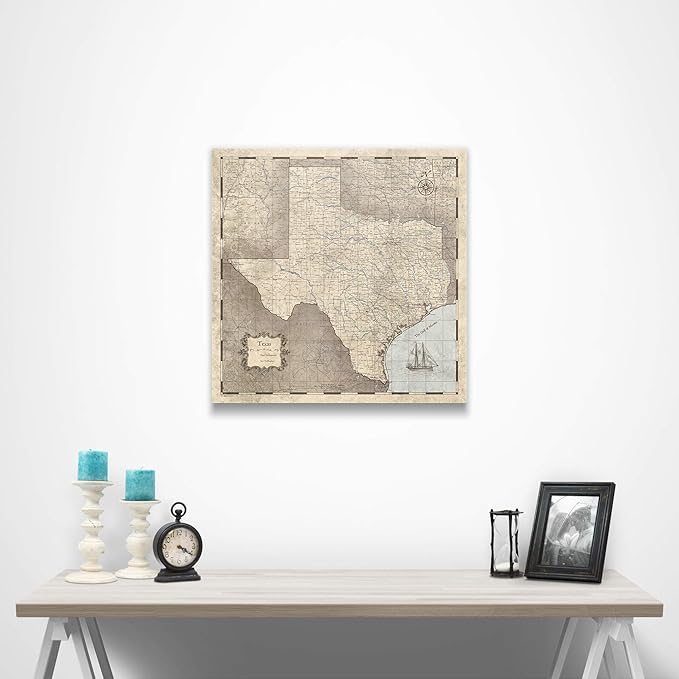 Push Pin Texas Map Board - With Push Pins to Mark Texas Travel - Handmade in Ohio, USA - Design: Rustic Vintage