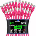 Maximm Cat 6 Ethernet Cable 8 ft (20-Pack) - High-Speed LAN Cable, Internet Cable, Patch Cable, and Network Cable - UTP, 10Gbps, 550MHz Ethernet Cord - Pink