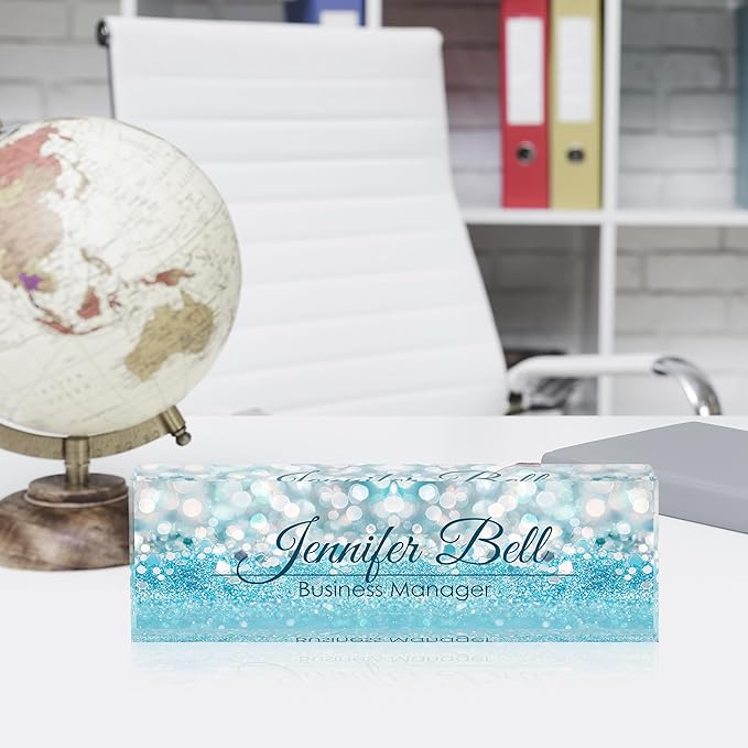 Personalized Name Plates for Office - Gifts for Teacher, Boss, Employee Appreciation - Office Desk Decor (Fancy Blue)