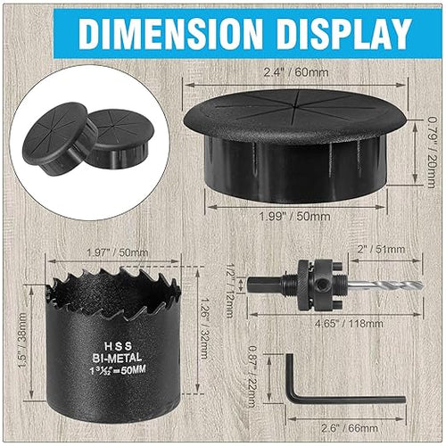 2" Black Desk Grommet, JTemgle Flexible Cable Grommet with Bi-Metal Hole Saw Rubber Cable Hole Cover Wire Organizer Caps Desktop Cord Management for Home Office TV Stands Tabletops, 13 Pieces