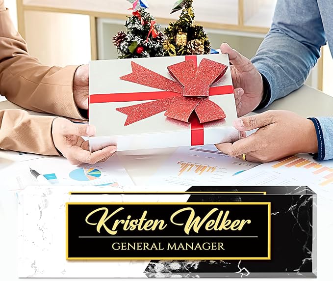 Name Plate for Desk, Desk Name Plate Personalized, Office Decor for Women Men, Acrylic Desktop Accessories, Office Appreciation Gifts for Boss Social Workers Nurse Teacher Employee (White/Black)