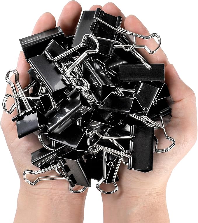 Nagpew 300 Pack Medium Binder Clip, 1-1/4 Inch Metal Black Fold Back Clips, Standard Paperwork Clamp Bulk for School Teacher Student, Business Office Home