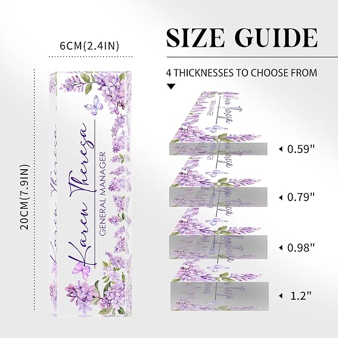 Custom Office Name Plate for Desk, Desk Name Plate Personalized, Personalized Gifts for Women, Appreciation Gifts for Employee Coworkers Boss Teacher, Office Accessories (Purple lilac flower)