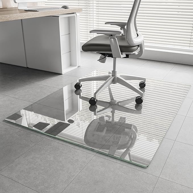 Koonmi Chair Mat for Carpet, Tempered Glass 46"x60" Office Chair Mat, Glass Chair Mats Protector with Rounded and Polished Edges,Ideal for Hardwood Floor, Carpet, Office, Desk, Rolling Chair