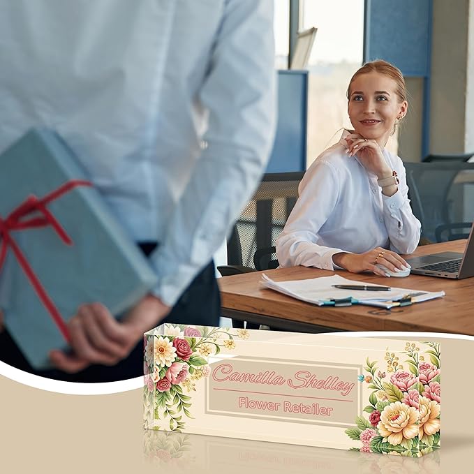 Personalized Name Plate for Desk, Custom Acrylic Desk Name Sign, Office Appreciation Gifts for Women Men Coworkers Boss Teacher Employee (Flower-Rose)