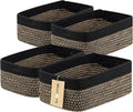 Small Storage Baskets for Organizing | Closet Organizer Bins | Shelf Toy Basket | Woven Rope Baskets | Cube Decorative Box | Shallow Basket | 13x8.5x5.1” | 4 Packs Black Brown