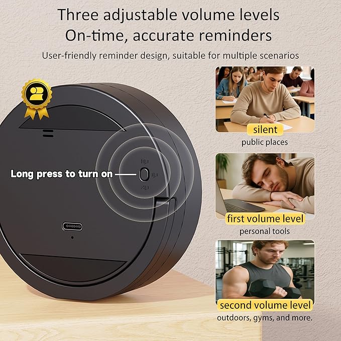 Digital Kitchen Timer, Rechargeable Magnetic Visual Timer with Large LED Display, Adjustable Volume for Classroom, Cooking, Fitness, Baking, Kids Learning & Teaching (1, Black)