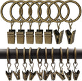 LLPJS 100 Pack Curtain Rings with Clips, Curtain Clip Rings Hooks, Bow Hanger Clips for Hanging Drapery Drapes Bows, Ring 1 inch Interior Diameter, Fits up to 5/8" Rod, Bronze