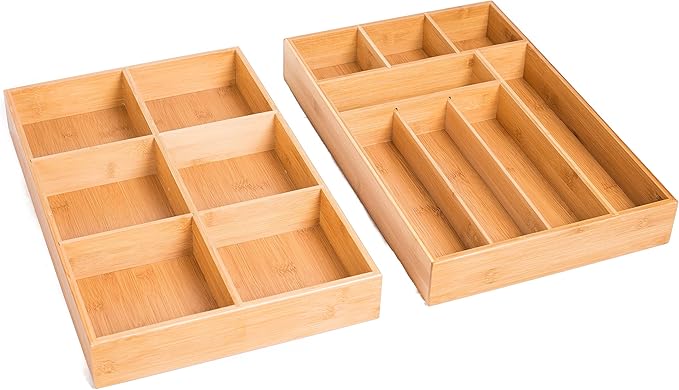 BIRDROCK HOME 2 pc Bamboo Drawer Organizer