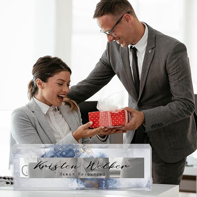 Desk Name Plate Personalized, Custom Name Plate for Desk, Office Desk Decor for Women Men, Acrylic Desk Accessories, Office Gifts for Coworkers Boss Teacher, Employee Appreciation Gifts (Coast)