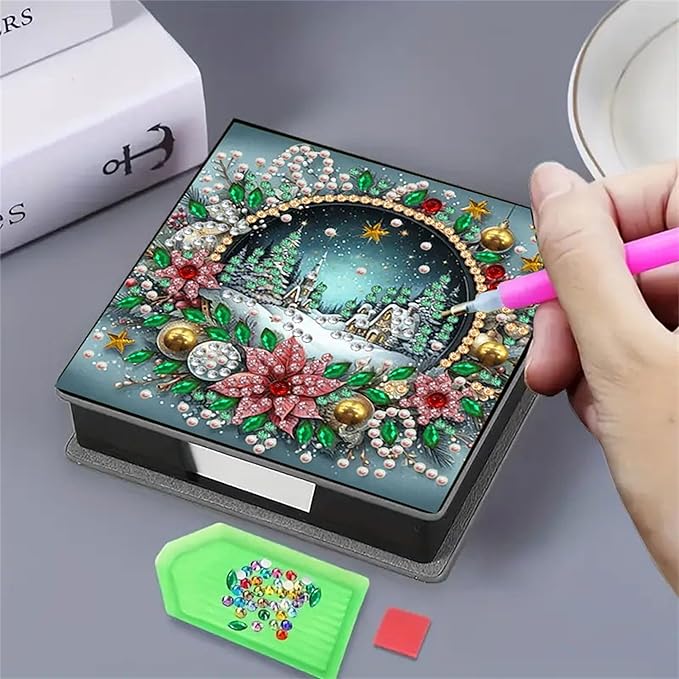 Diamond Painting Kit Note Box,Memo Paper Storage Box Diamonds Art,Sticky Note Holder Diamond Art,Diamond Painting Memo Pad For Office Desk. (Landscape)