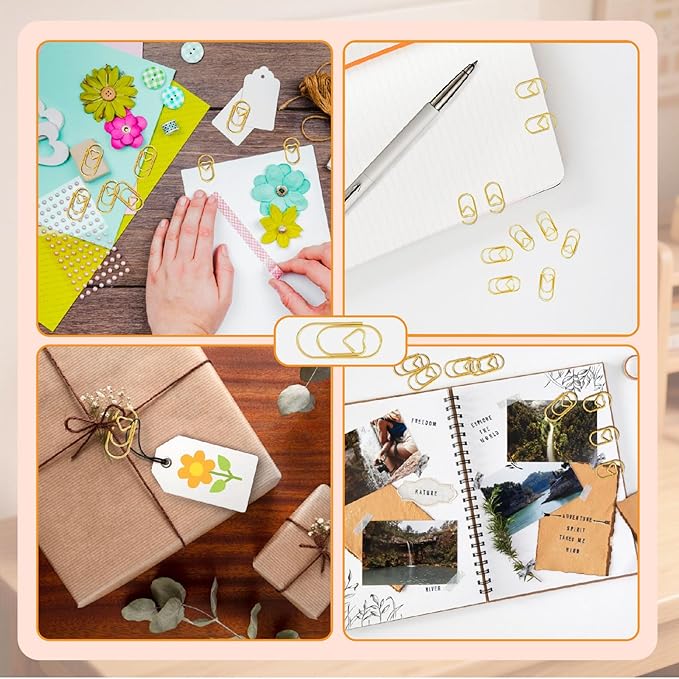 ADULLPONY Small Gold Paper Clips: Love Heart Shaped Paperclips 200 Pcs Mini Metal Cute Paper Clips Holder for Home Office School Desk Organizers Wedding Decorative Supplies