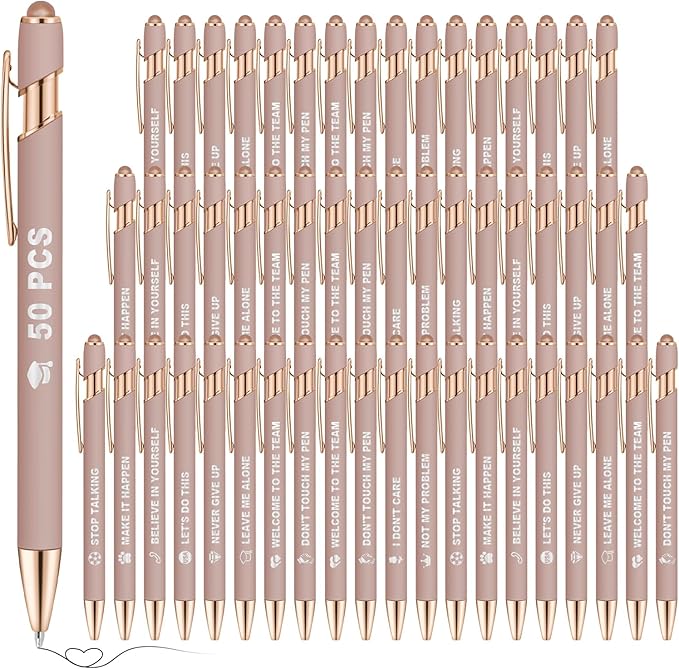 50 Pack Personalized Custom Pens with Stylus Bulk Ballpoint Pens Engraved with Logo Text Name for College Business Promotion Graduate Wedding Birthday Christmas (Gold)