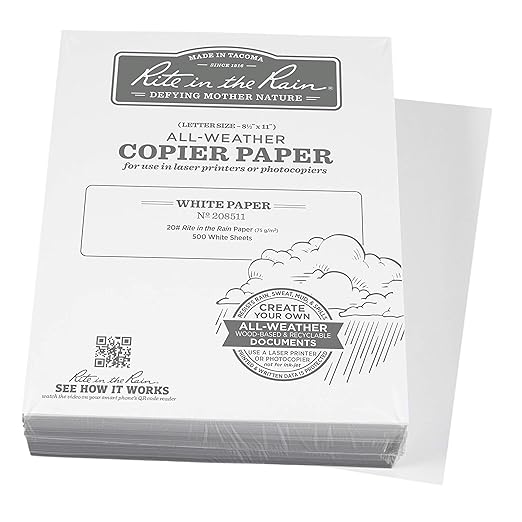 Rite in the Rain Weatherproof Bulk Copier Paper, 8.5" x 11", 20# White, 500 Sheet Pack (No. 208511X)