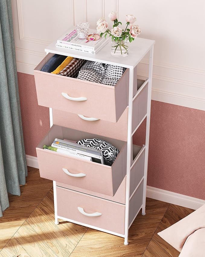 Crestlive Products Tall Dresser for Girls Bedroom, Chest of 5 Drawers, Fabric Storage Tower, Clothing Organizer for Bedroom, Hallway, Entryway, Closets, Nursery(Pink)