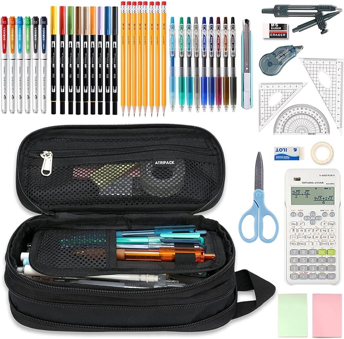 ATRIPACK Pencil Case Big Capacity High Large Storage Tactical Small Tool Pouch Bag Marker Pen Case Stationery Bag Travel Holder School College Office Organizer for Kids Men Women Adult Teens (Black)