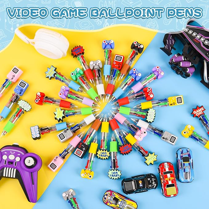 LiYiQ 25 Pcs Video Game Multicolor Pen in One Cartoon Cute Fun 4-in-1 Cute Pens Bulk Kawaii Game Handle Level Up Games Console Shape Cool Ballpoint Pens for Fun Gifts