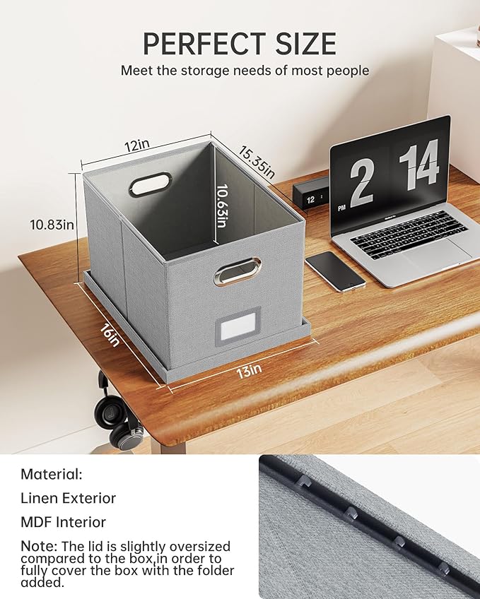 4 Pack File Storage Organizer, Document Organizer, Portable File Box with Lid, Fit for Letter/Legal File Folder Storage,Gray-Box only