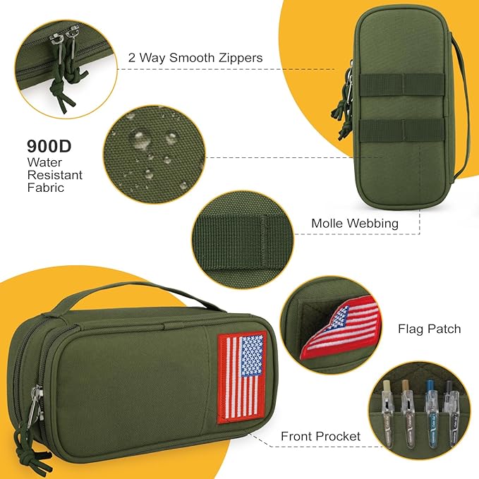 ATRIPACK Tactical Pencil Case for Boy,Large Capacity Pencil Pouch,Marker Organizer Case Pen Box, Tool Bag Desk Organizer for School College Office Organizers for Kids Men Women Adult Teens(Green)