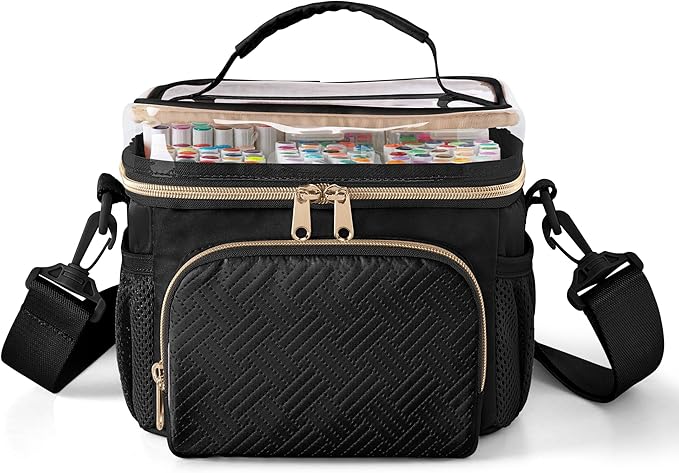 Marker Organizer Case for 100 Markers, Marker Storage Organizer Bag with Divider and Shoulder Strap, Marker Travel Carrying Case with 3 Pockets, Black (Patented Design)