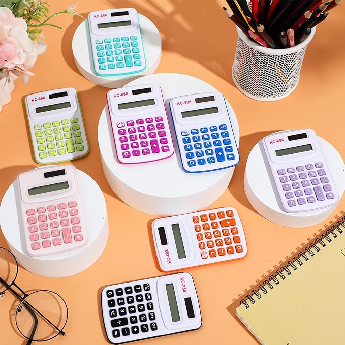 Treela 30 Pcs Pocket Size Calculator for Students Bulk Mini Handheld Cute Basic Standard with Button Battery 8 Digit Display Desktop Calculator for Office, School(Mixed Color)